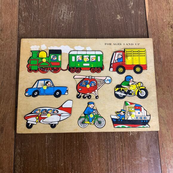 VINTAGE Wood puzzle transportation‎ shaped with peg handles Ages 3 & up - Picture 1 of 4